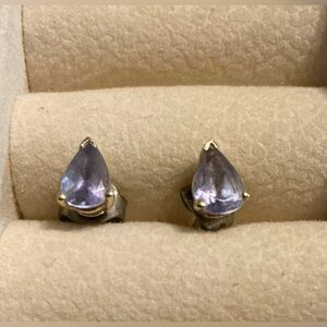 14k Gold Teardrop Lavender Gem Stud Earrings - Tanzanite cleaned & sterilized